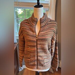 LOFT Multicolor Striped Zip Cardigan